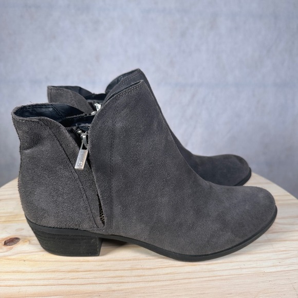 Lucky Brand Basel Suede Ankle Boots Womens 10M Grey Good Low Block Heel Bootie - Picture 4 of 15